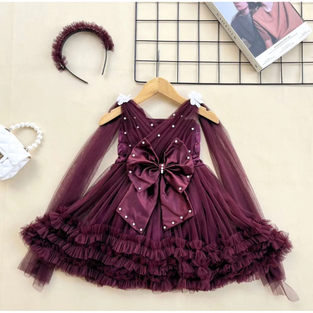DRESS MEWAH PETIT BRUKAT MEGAR / gaun pesta anak mekar / dress bayi ulang tahun ultah / kostum newborn photoshoot / baju pesta anak panjang berhijab