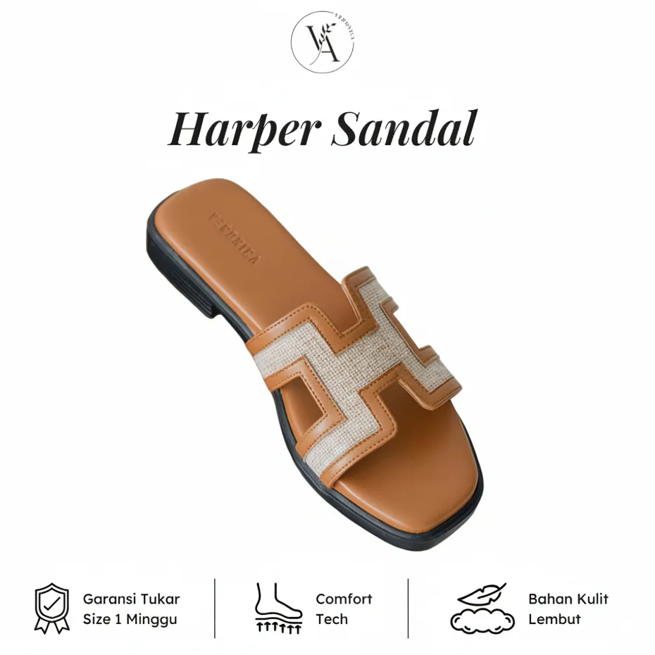 VERONICA - Harper Sandal | Sandal Wanita Kulit Premium | Ready Uk 36-41 Sandal Slip On Casual Nyaman & Stylish