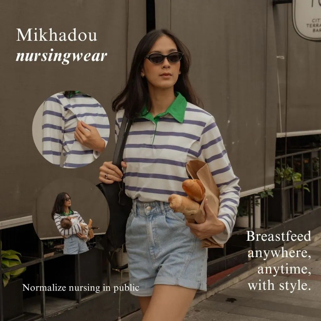 Mikhadou - Oceane Longsleeve - Nursingwear Baju Menyusui - Atasan Stripe - Bukaan Samping Kanan Kiri