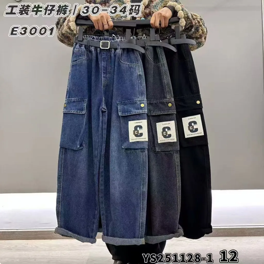 Celana BAGGY Jeans CARGO Tapered Fashion anak Size 30-34 Usia 12-17 Tahun Bahan Denim Premium Potongan Melebar di Paha Mengecil di Bawah Cocok untuk Anak Laki-laki