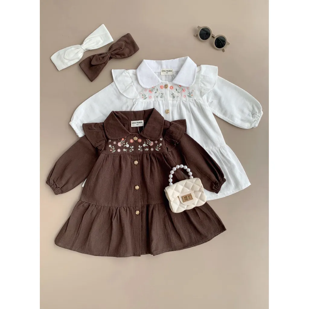 Armeria Dress - LittleModello 79 - Dress linen anak kids perempuan girl bordir ruffle