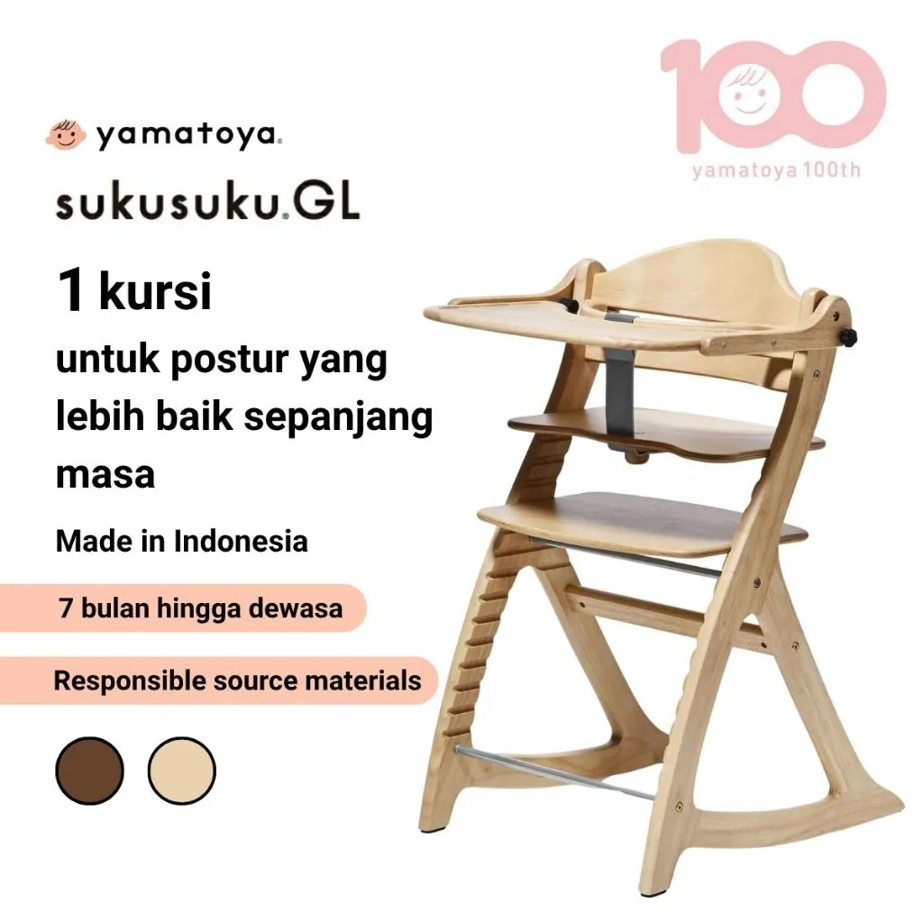 Yamatoya Sukusuku GL High Chair Plus Table - Kursi Meja Makan Kayu Anak Bayi 7 Bulan Hingga Dewasa