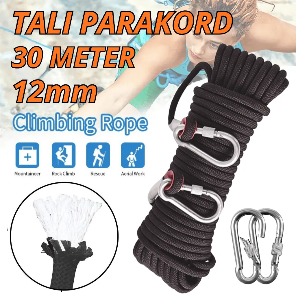 Tali Karmantel 30 Meter 12mm Paracord Serbaguna Panjat Tebing Rappelling Climbing Safety Rope