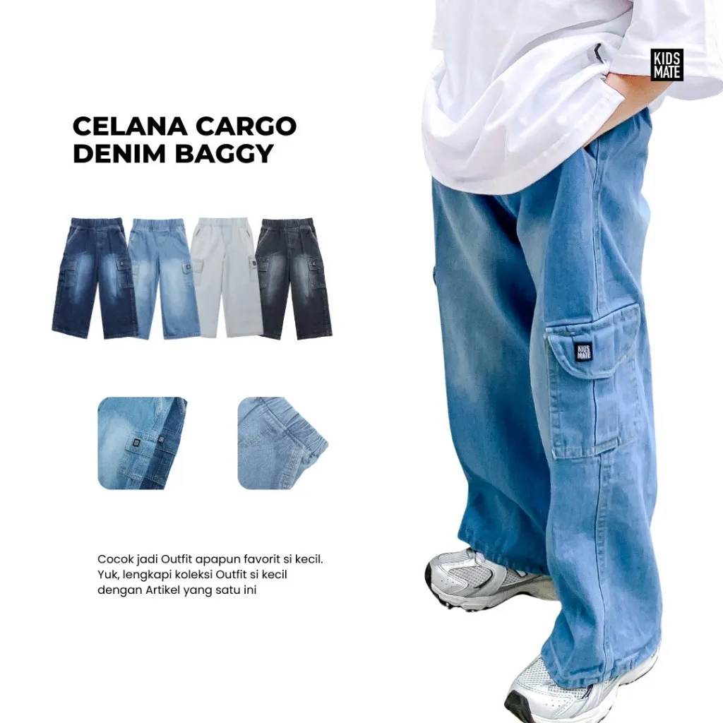 Kidsmate Celana Anak Cargo Denim Baggy