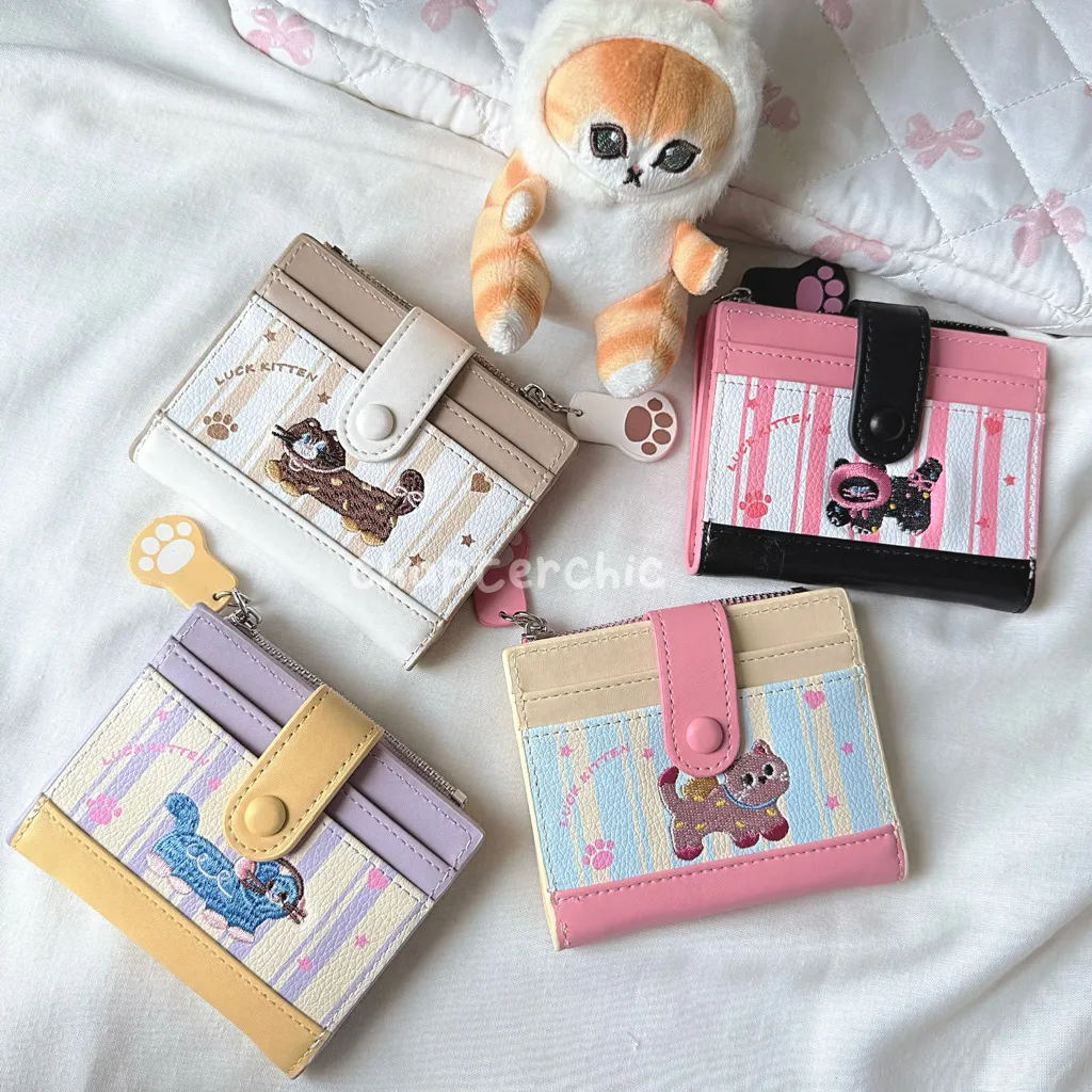 Luck Kitten Dompet Wallet Cewe Wanita Kartu Card Cardholder Lucu Aesthetic Korea Kucing Boneka