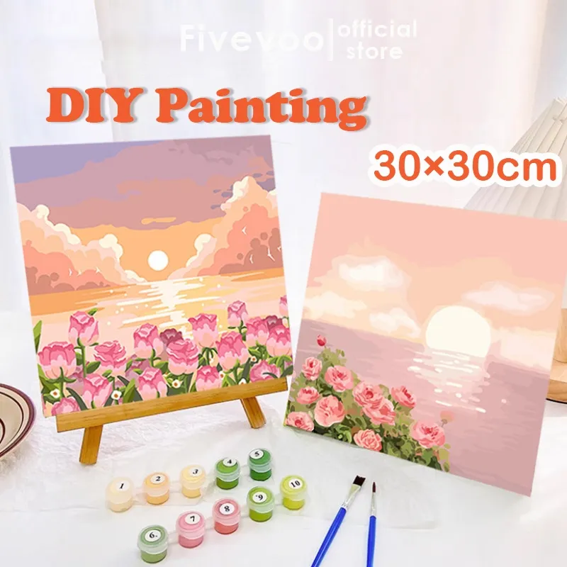 Fivevoo Paint By Number 30x30cm Lukisan Kanvas Aesthetic DIY Melukis Paint Kit Digital Aesthetic Kanvas Lukis