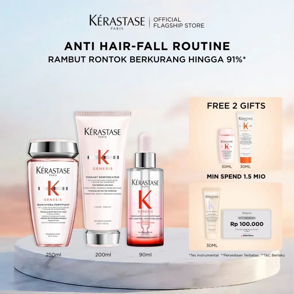 Kerastase Anti Hair Fall Set - Shampoo Genesis Hydra 250ml, Kondisioner Genesis 200ml & Serum Genesis Rambut Rontok 90ml