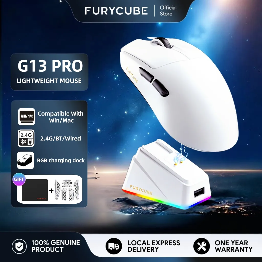 FURYCUBE Wireless Mouse G13 Pro Sensor 3311 For Medium Large Hands Ergonomic Ultralight Gaming Mice