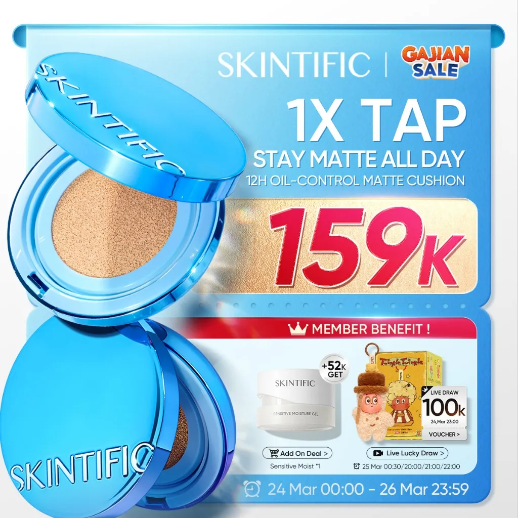 [NEW LAUNCH!]SKINTIFIC - Perfect Stay Velvet Matte Cushion| MINI SIZE Travel Friendly Matte Finish Cocok untuk Kulit Berminyak Berjerawat&Semua Non-Comedogenic Refill Foundation Compact Oil-Control Flawless BB Cream Makeup bedak padat Skin Tint concealer