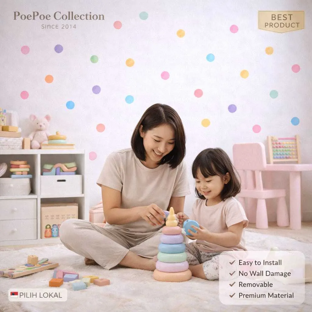 Stiker Dinding Kamar Anak Premium Dots Watercolor Scandinavian Waterproof Removable Nursery Room Wall Sticker Dinding Dekorasi Kamar Anak Baby Room Decoration Wallpaper Kelas Sekolah Polkadot Abstrak