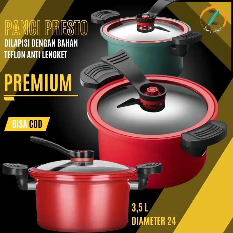 Panci Presto 3.5 Liter 24cm Bahan Teflon Anti Lengket Totipotent Pot Pressure Cooker C02