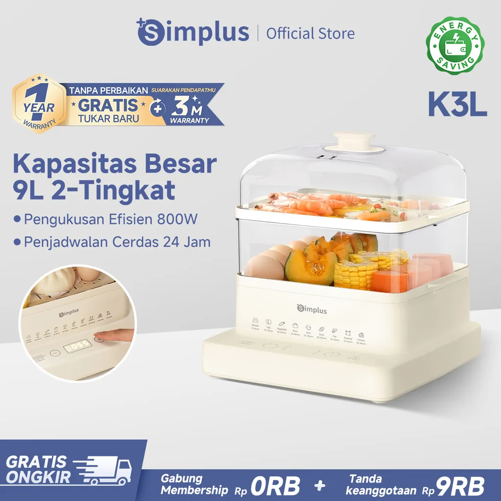 Simplus Kukusan Listrik 9L Electric Steamer Multifungsi 2 Tingkat Kapasitas Besar Mengukus Telur Ikan