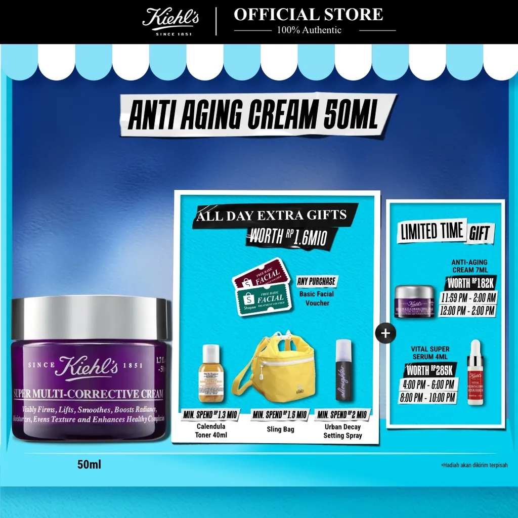 Kiehl's Super Multi-Corrective Cream 50ml. Pelembab Anti Aging Mengandung Beech Tree Extract & Hyaluronic Acid