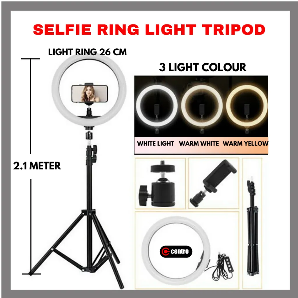 Tripod Handphone Tinggi 2 Meter With 26 33 45 Cm Ring Light | Stand Holder Lighting Konten Kreator