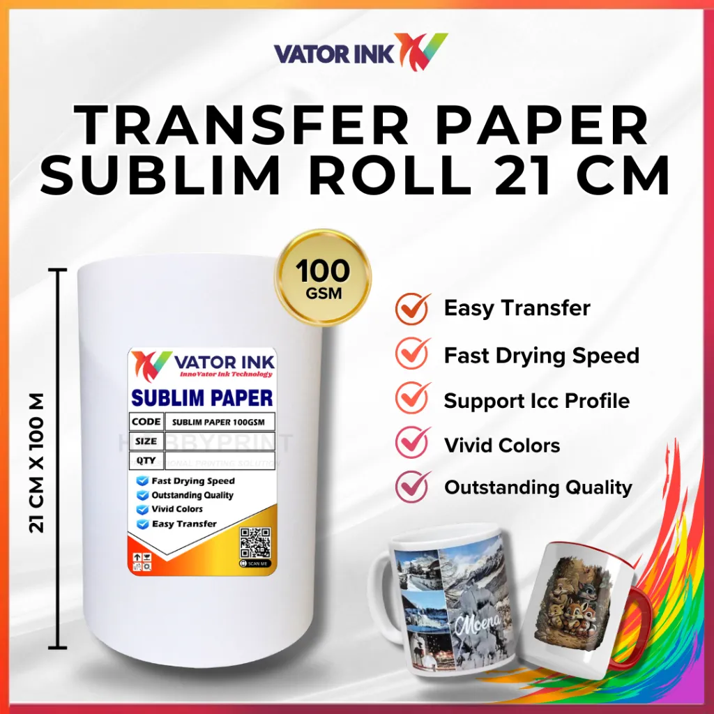 Kertas Sublim Roll A4 21cm x 100m Quick Dry Warna Pekat Sablon Kaos Polyester Mug Lanyard