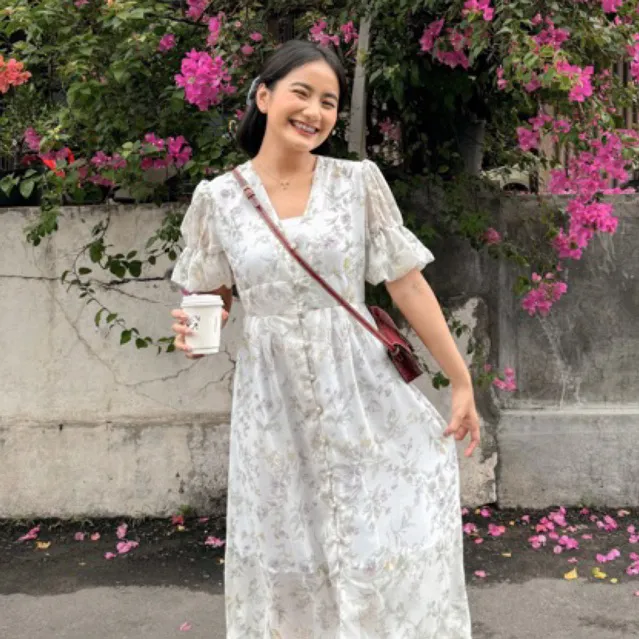 JOUETA | Wonju Dress | Dress Wanita Korean Style Bahan Chiffon Bunga S-XXL Big Size Dress Furing