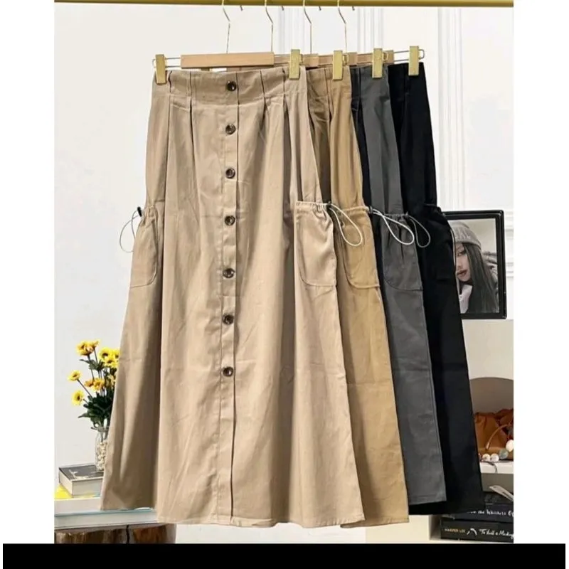 Viny Rok cargo Wanita variasi Kancing depan Full