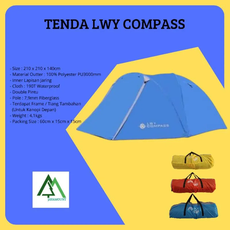 Tenda LWY Compass kapasitas 4 Orang | Tenda Camping LWY Compass Kapasitas 4 | Tenda LWY COMPASS Untuk Camping