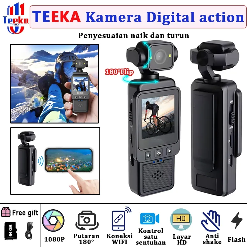 TEEKA Action 1 Action 2 Mini Vlog Kamera action WIFI layar HD kamera Pocket Camcorder Body kamera youtuber