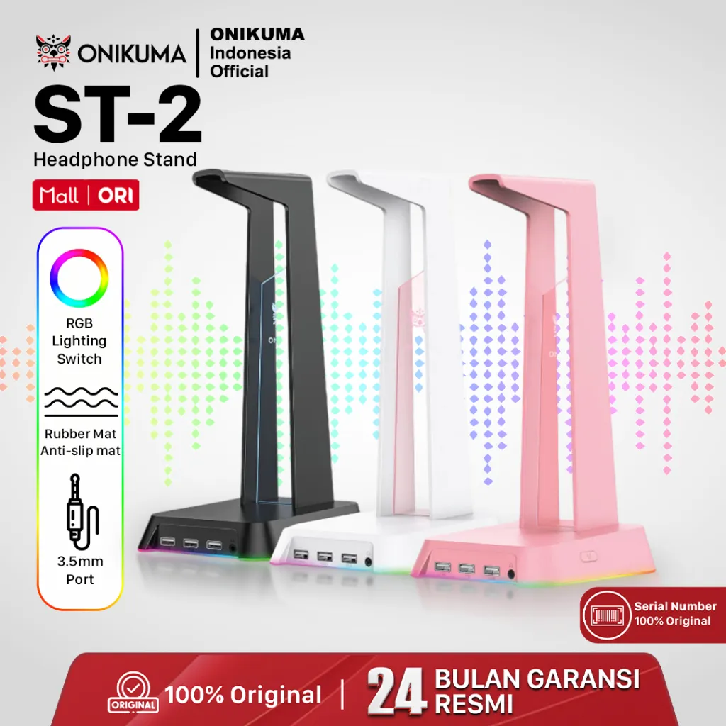 Onikuma ST-2 Stand RGB Gaming Headphone Stand Komputer Headset Desktop Bercahaya dengan 3 USB Original
