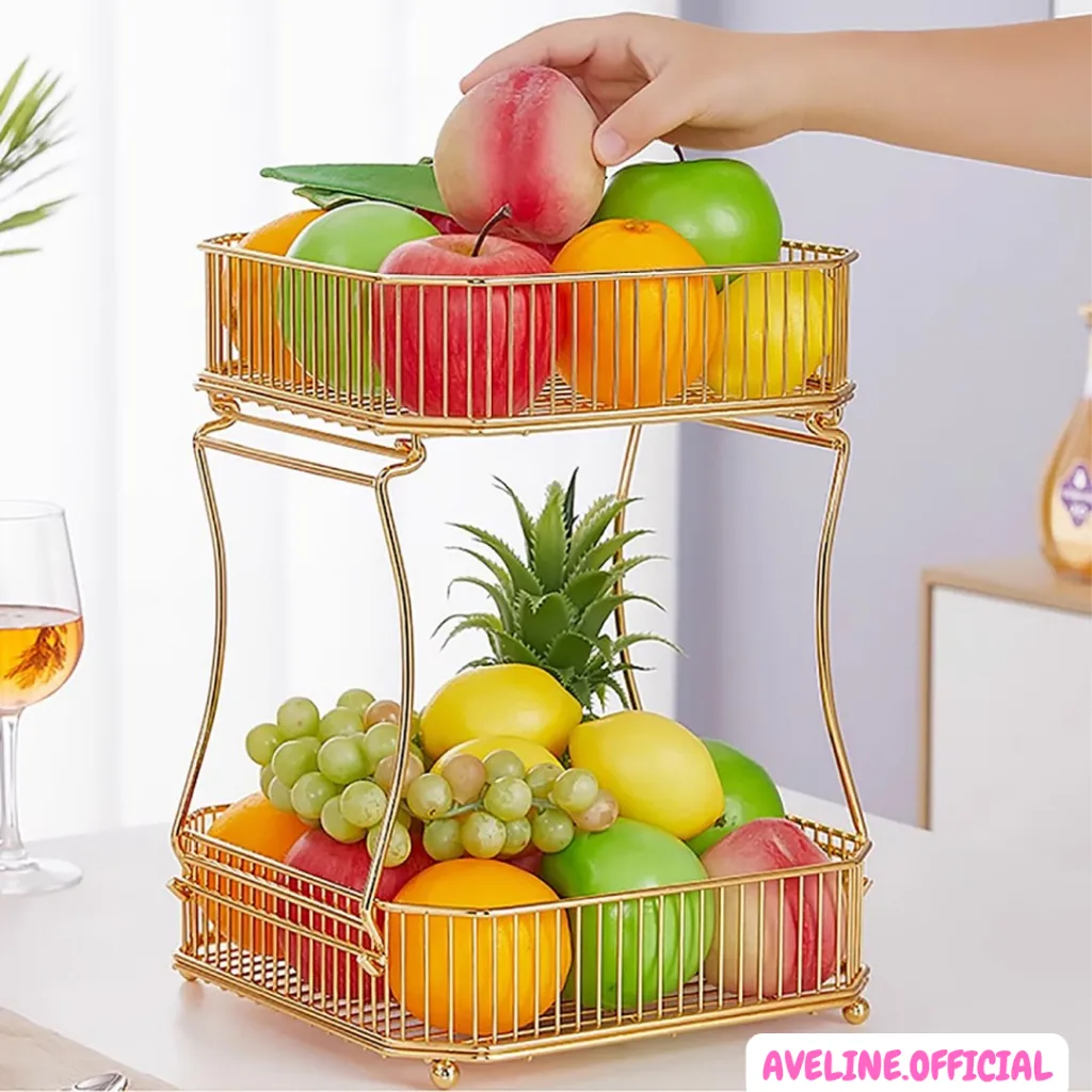 Aveline Emas Keranjang Serba Guna 2Tingkat/Keranjang 2TINGKAT/Tray Buah/Tempat Buah/Wadah Buah/Fruit