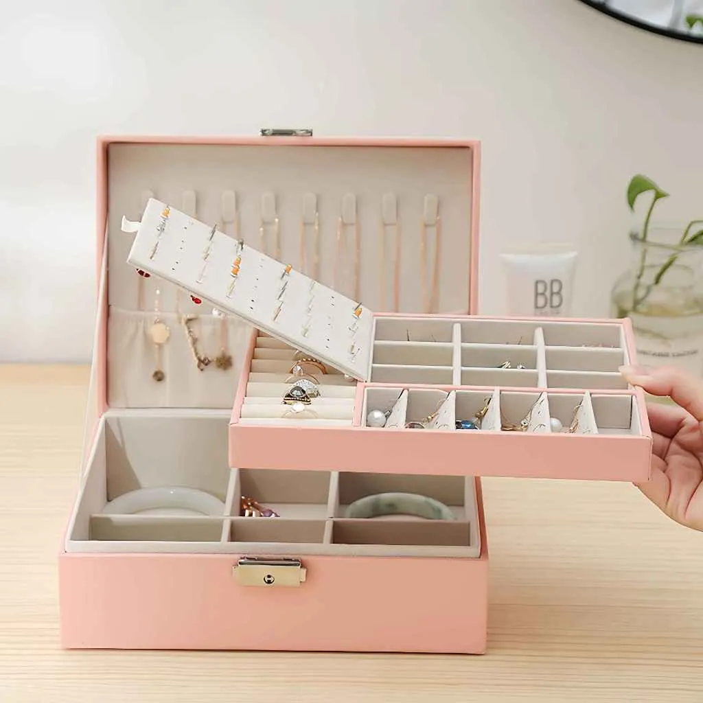 Teconi Kotak Perhiasan Deluxe Tempat Penyimpanan Jewelry Box Anting Cincin Kalung Gelang Organizer Leather BX04
