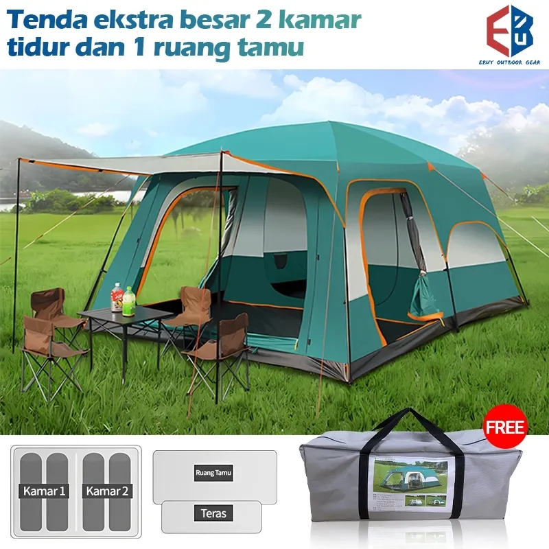 Tenda Camping 8 - 12 Orang Portable Waterproof Camping Tent 5-8 orang/ kebutuhan semalam yang liar Aksesoris Tenda