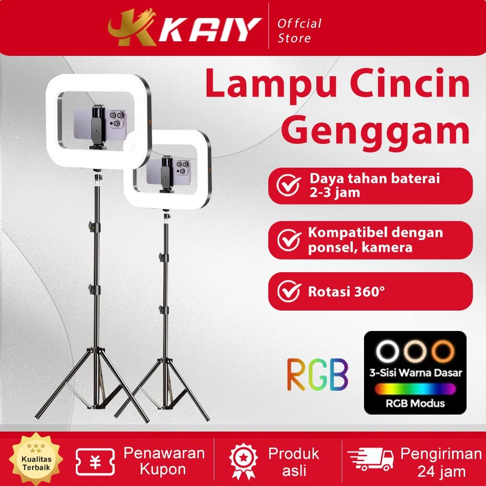 KAIY Ringlight RGB lampu pengisi 2500K-8500K Video Light Fotografi langsung keindahan suasana cahaya Sudut yang dapat disesuaikan 360° Cocok untuk ponsel, kamera