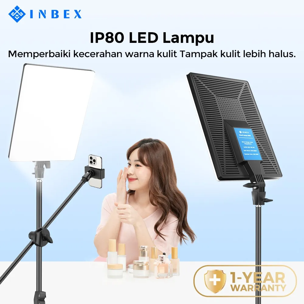 INBEX IP80 80W Lampu Panel Streaming/Fotografi Profesional LED Pencahayaan Video Pembuatan Konten ringlight besar