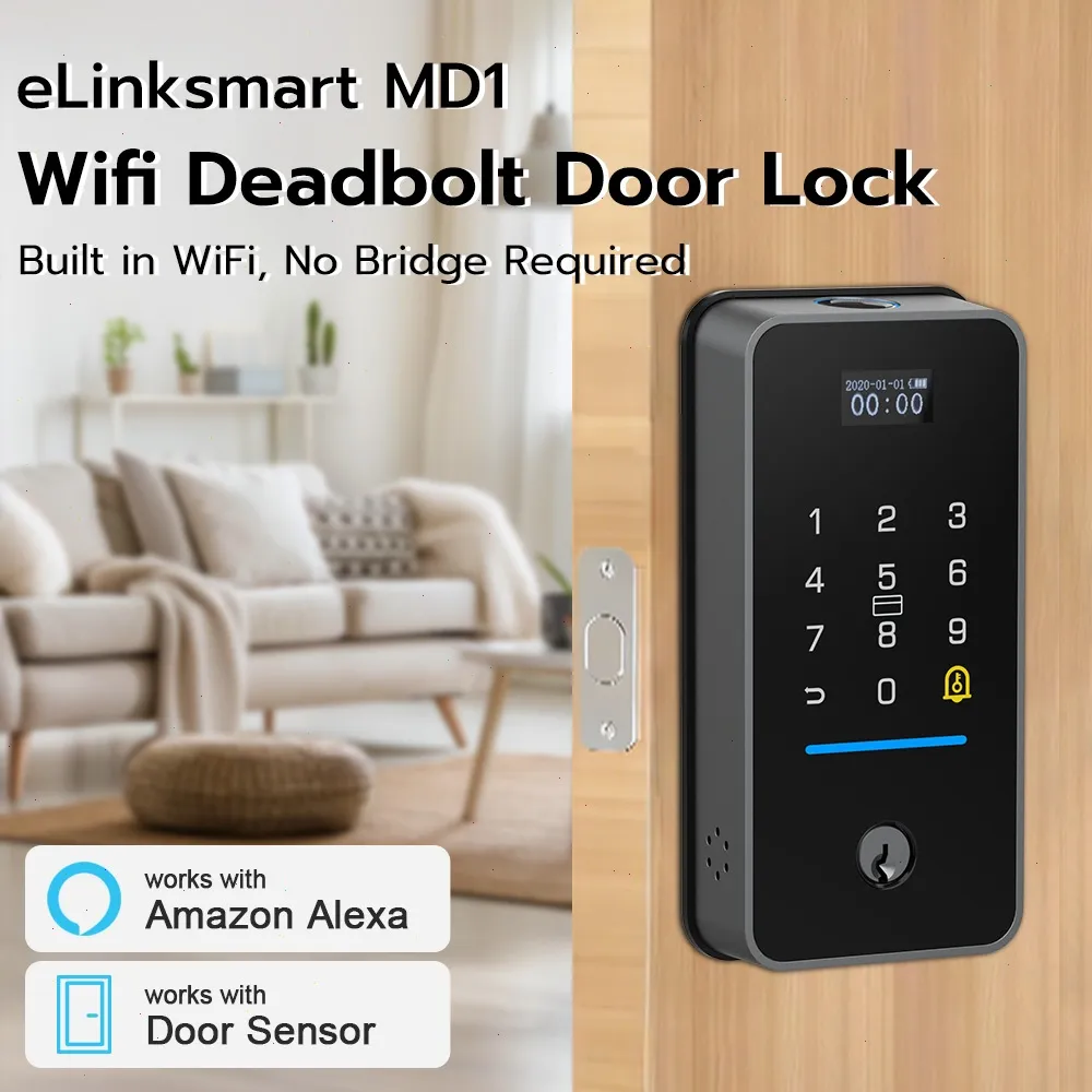 WiFi Smart Deadbolt Lock with Auto Lock Sensor, Fingerprint Keyless Entry Door Lock for Front Door, Display Screen, 10000mAh Battery, Code Keypad, RFID Card, App Remote Control