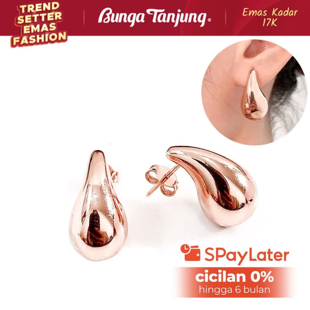 ANTING TINDIK TETES AIR  - EMAS 17K - BUNGA TANJUNG GOLD