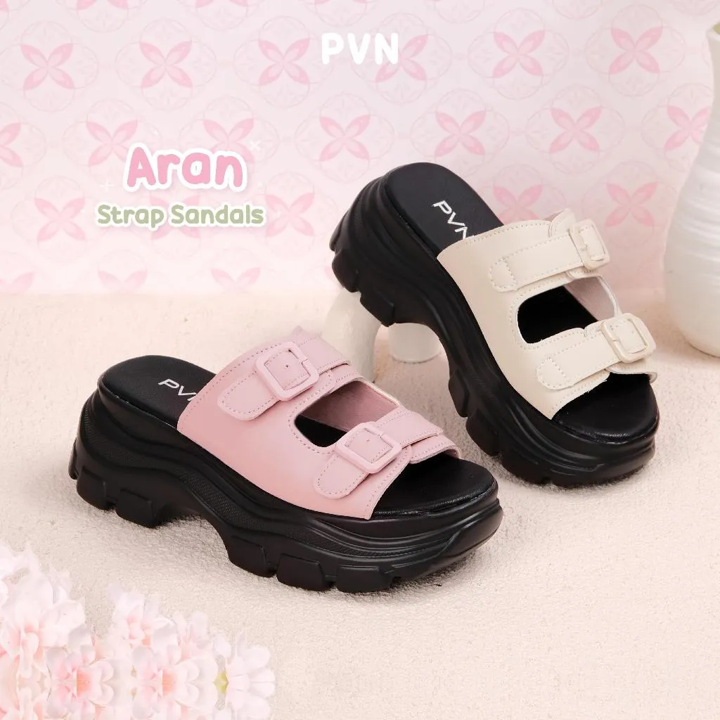 PVN Aran Sandal Tali Wanita Hitam Krem 217