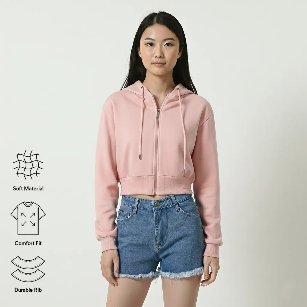 OBLO Hoodie Zipper Crop Polos Oversize S-M (Allsize) L-XL (Bigsize)