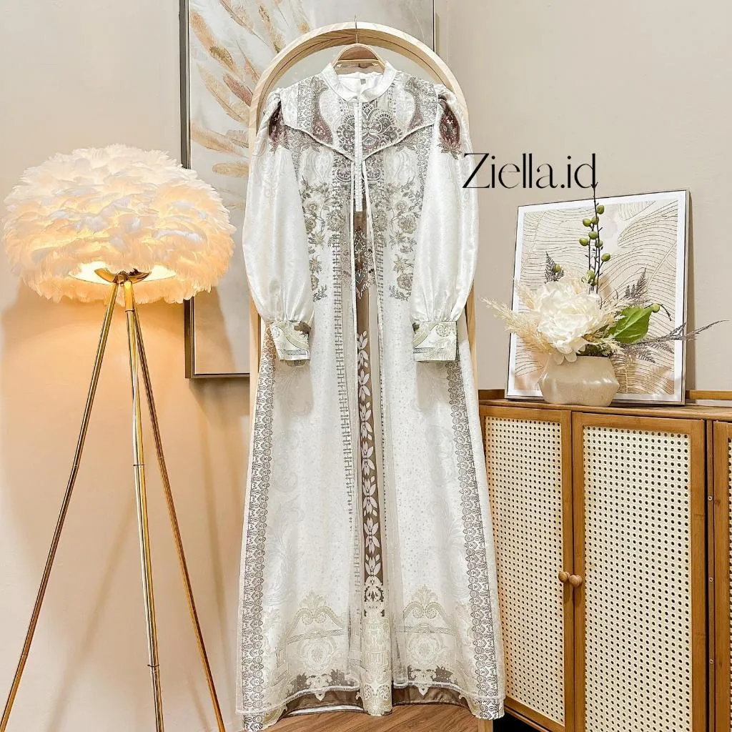Hulya Dress Gamis Muslim Bahan Cotton Turkey Printing Mix Tulle Sparkle Nyaman Cantik Mewah Dan Elegant By Ziella