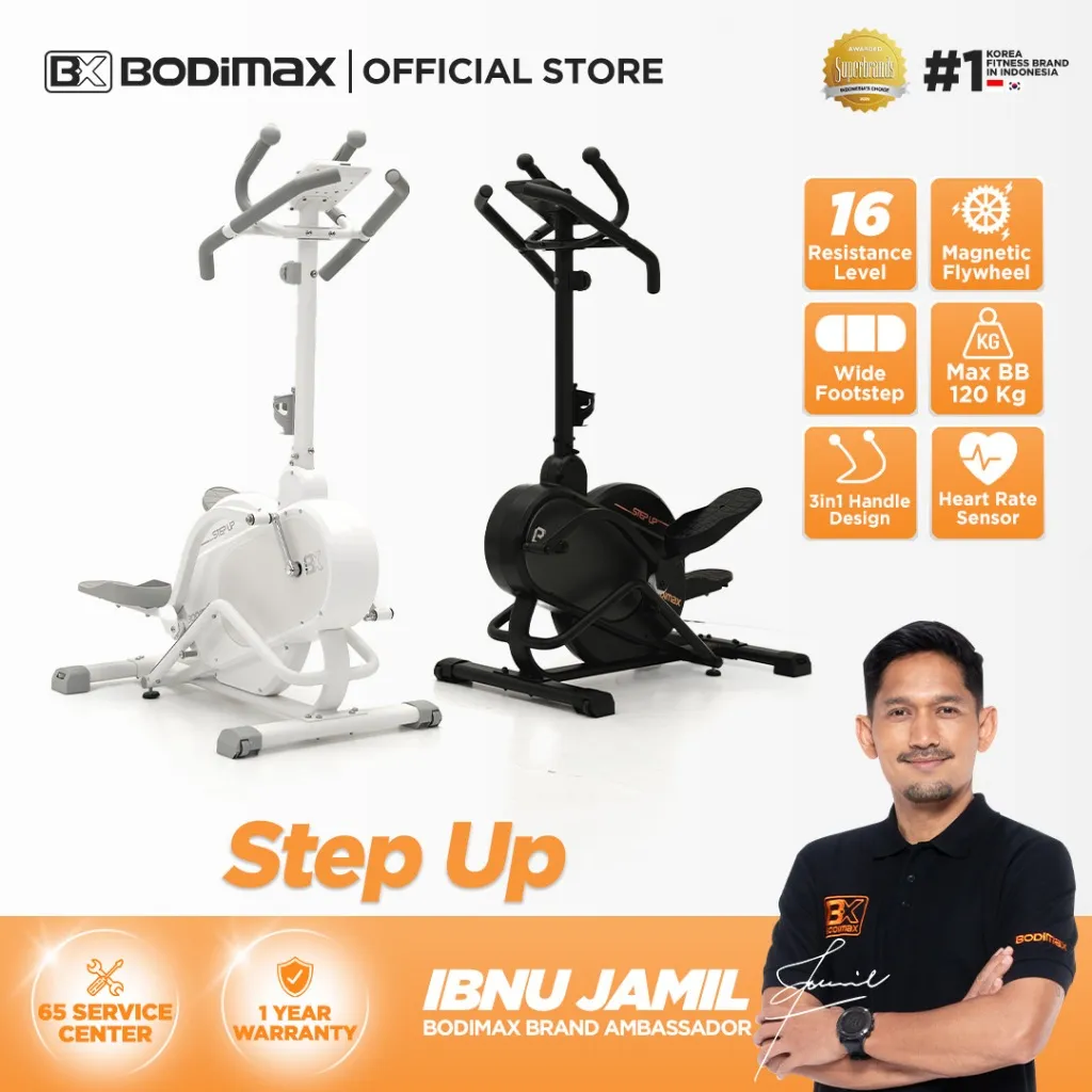 BODIMAX STEP UP / Stepper Elliptical 2-in-1 / 16 Level Resistance / Alat Fitness Kardio di Rumah / Heart Rate Sensor