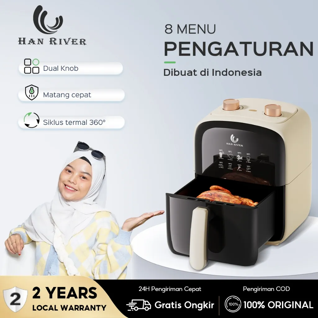 HAN RIVER Air Fryer 4.2L Multifungsi Wajan Anti Lengket Bebas Minyak Low Watt 800 Watt