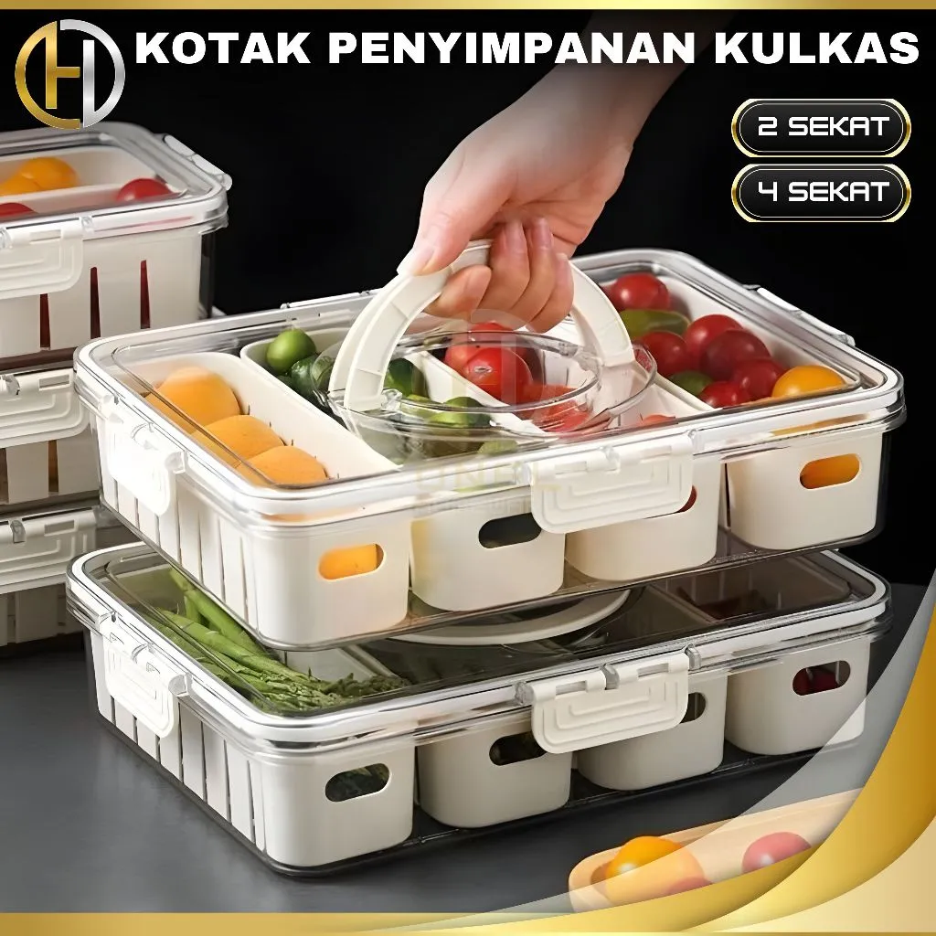 ONEL Kontainer Kulkas Tempat Penyimpanan Kotak Sekat Food Container Buah Sayur Bumbu Dapur