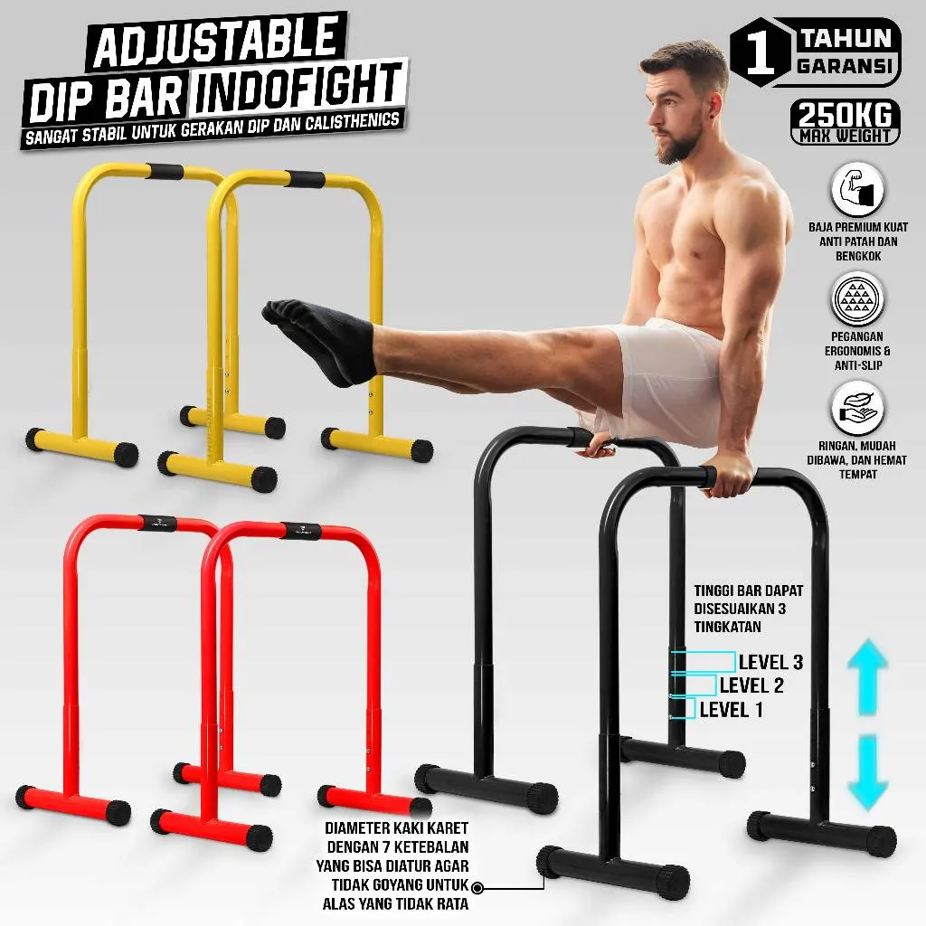 Adjustable Dip Bar Indofight Dips Bar Calisthenics Parallel Bar Crossfit Dips Tiang Parallettes Bar Alat Olahraga di Rumah