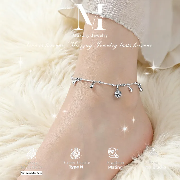 Mazzny Gelang Kaki Lonceng Diam Perak S925 dengan Fitur Anti Karat