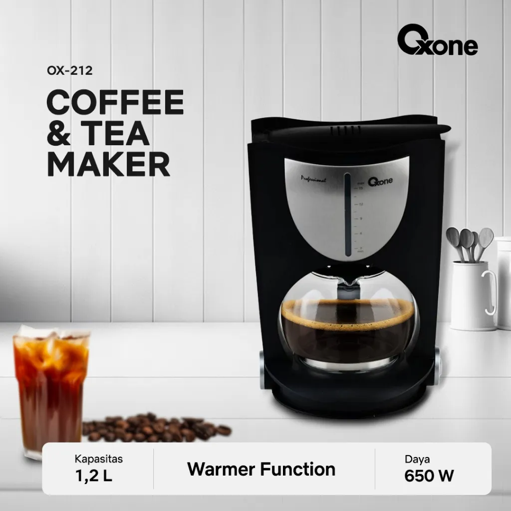 Oxone OX212 Coffee Maker Mesin Pembuat Kopi Teh 1.25 L Stainless