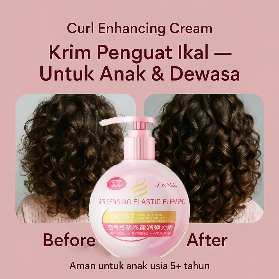 Krim Rambut Keriting Elastis Anak & Dewasa | Curl Enhancing Cream | Air Sensing Elastic Curl Cream | Penguat Ikal Anti Kusut | Styling Rambut Keriting Lembut Berdefinisi  Cream