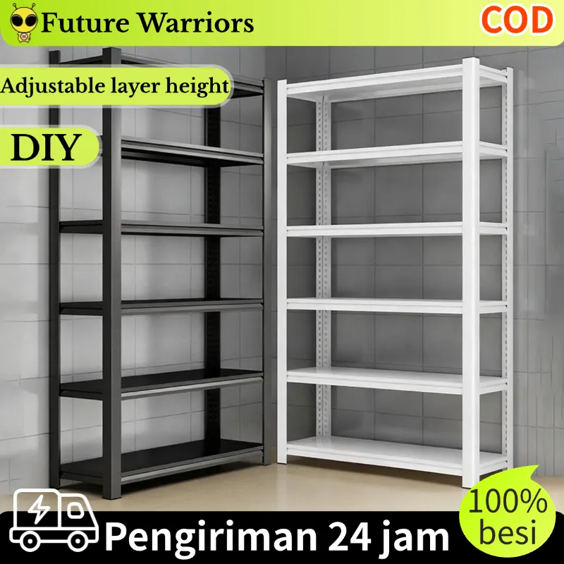 100% BESI Rak Besi Susun Rak Penyimpanan Gudang Rak barang Rak Dapur Rak Buku Minimalis Rak Besi Serbaguna 3/4/5 Tingkat