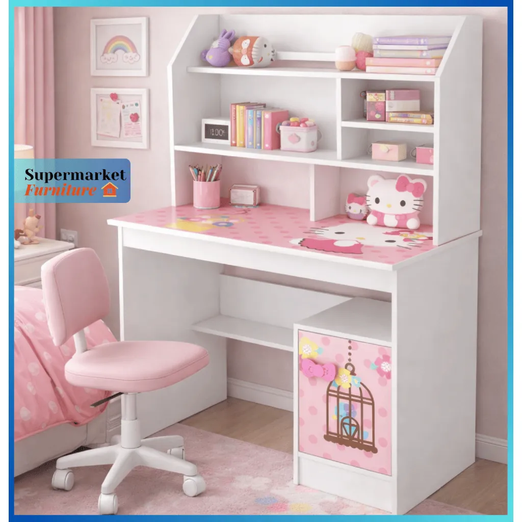 MEJA KERJA MEJA BELAJAR SEKOLAH HELLOKITTY SPIDERMAN SPONGEBOB PINK BIG PANEL KEA PANEL ANAK KARAKTEE