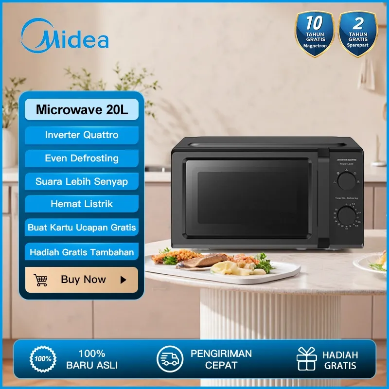 [Gratis kotak makan] Midea 20L Microwave Oven Low Watt 450w MMO20PZA-MMPFBK / MMO20PLA-MMPFBK