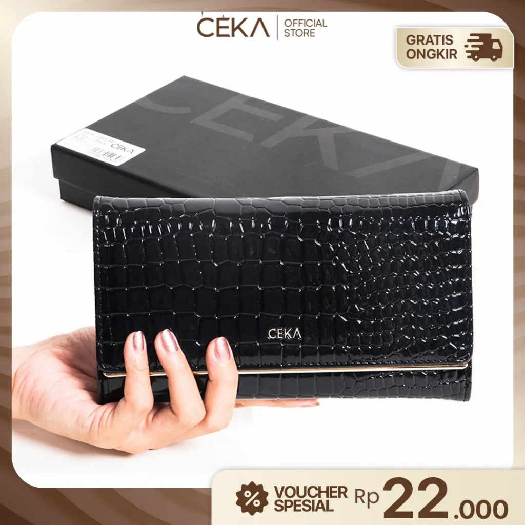 [FREE BOX] CEKA Dompet Wanita Panjang Beta Long Wallet Kulit Croco Kekinian Dengan Resleting Import