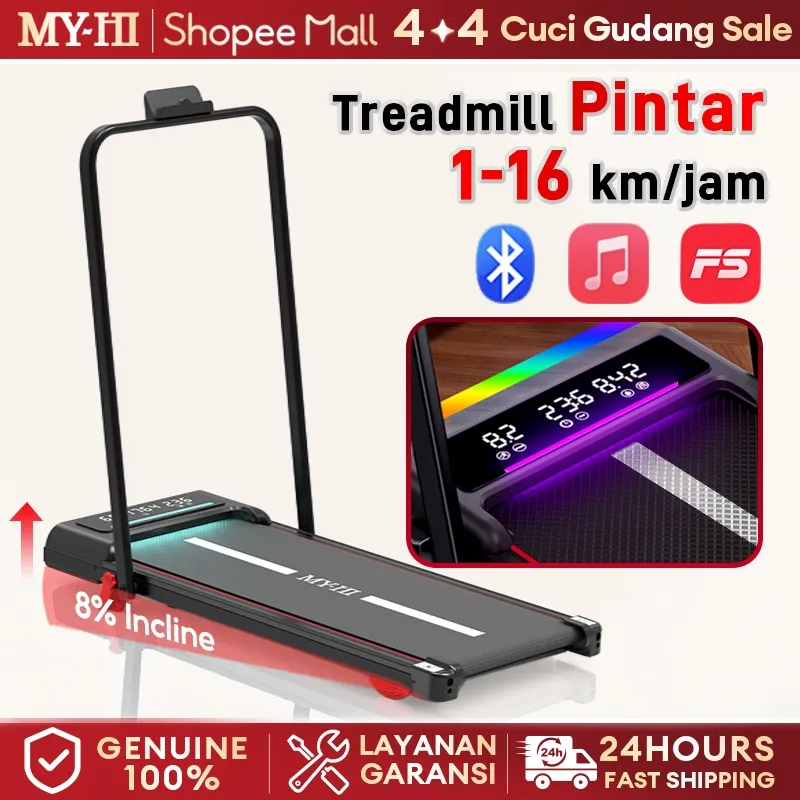 MY-HI Treadmill Portable B40 8° Incline Bluetooth APP Treadmill Elektrik listrik lipat Walking Pad