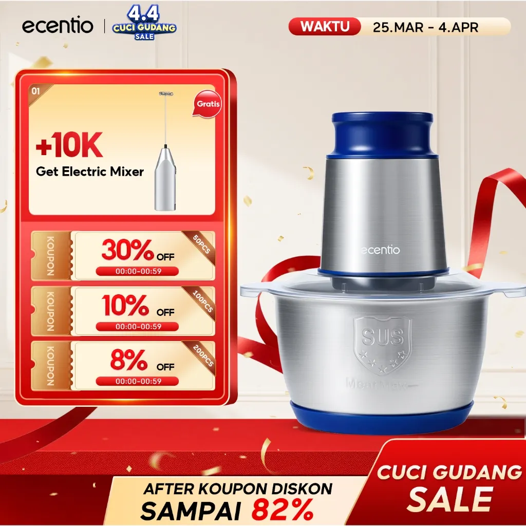 ecentio food chopper stainless coper daging dan bumbu 2L food processor 6 Mata Pisau blender 250W peralatan dapur blender mpasi bayi choper belender chopper blender bumbu dapur