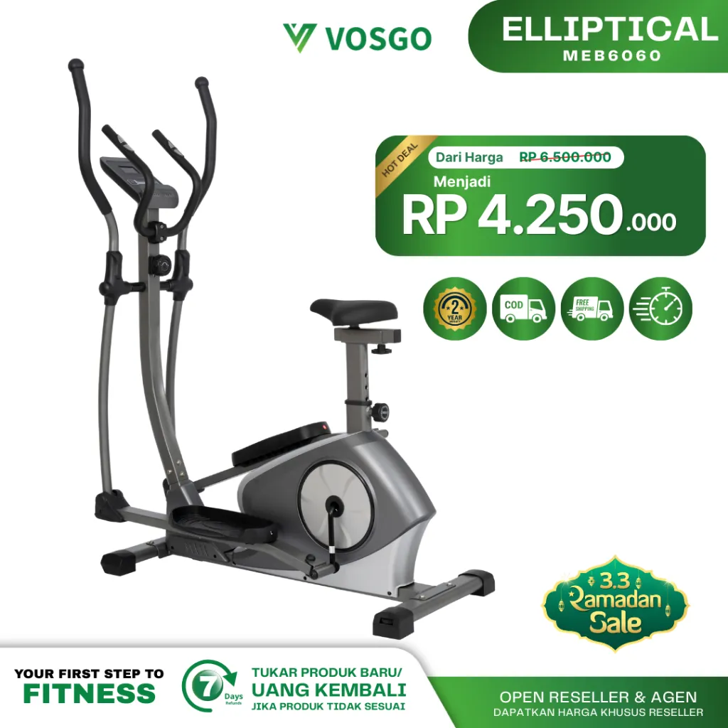 Alat Fitness Elliptical Crosstrainer Bike Magnetic Vosgo Everest Hitam