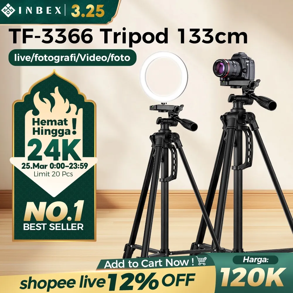 INBEX TF-3366 133CM Tripod Remote Tripot handphone Photography Kamera cellphone 133CM Tripod Camera vlog