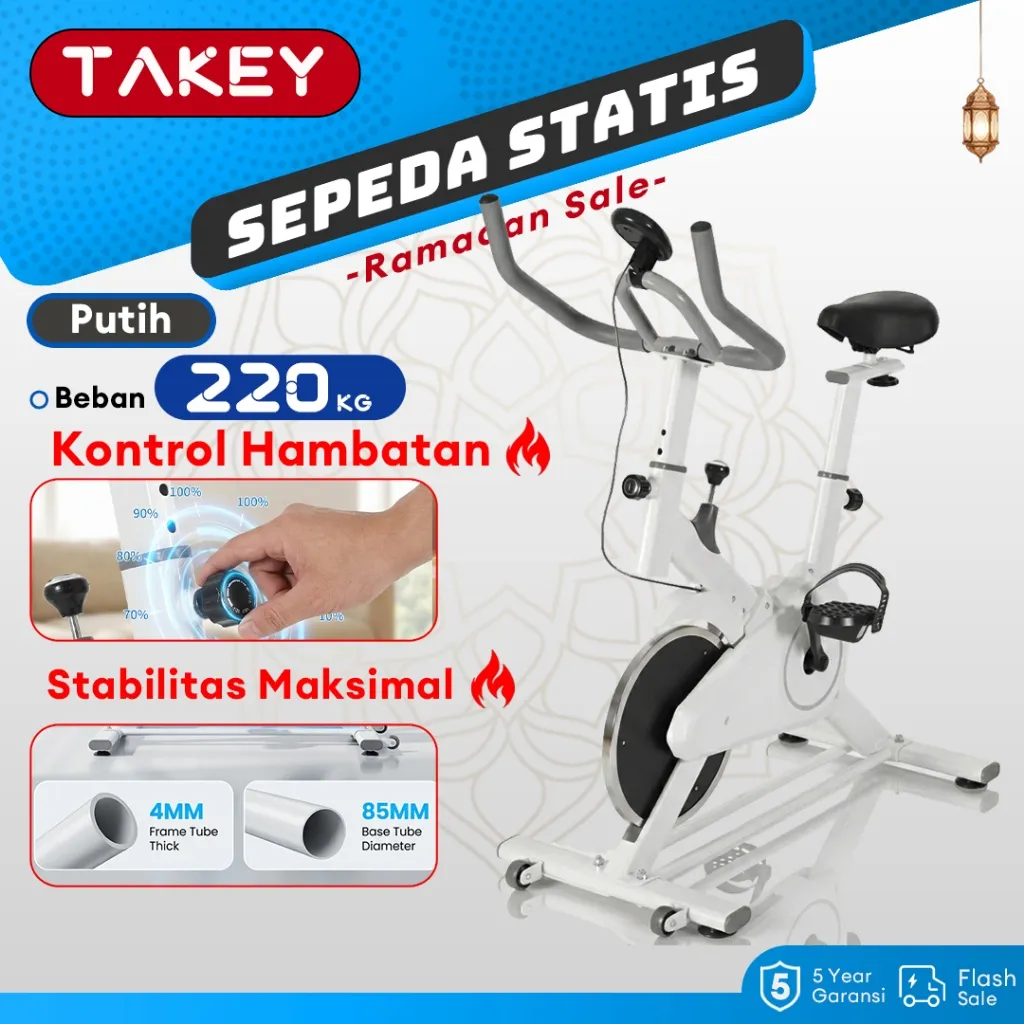 TAKEY  Sepeda Statis Alat Fitness  Adjustable Seat Exercise Bike  Tes detak jantung Spinning bike